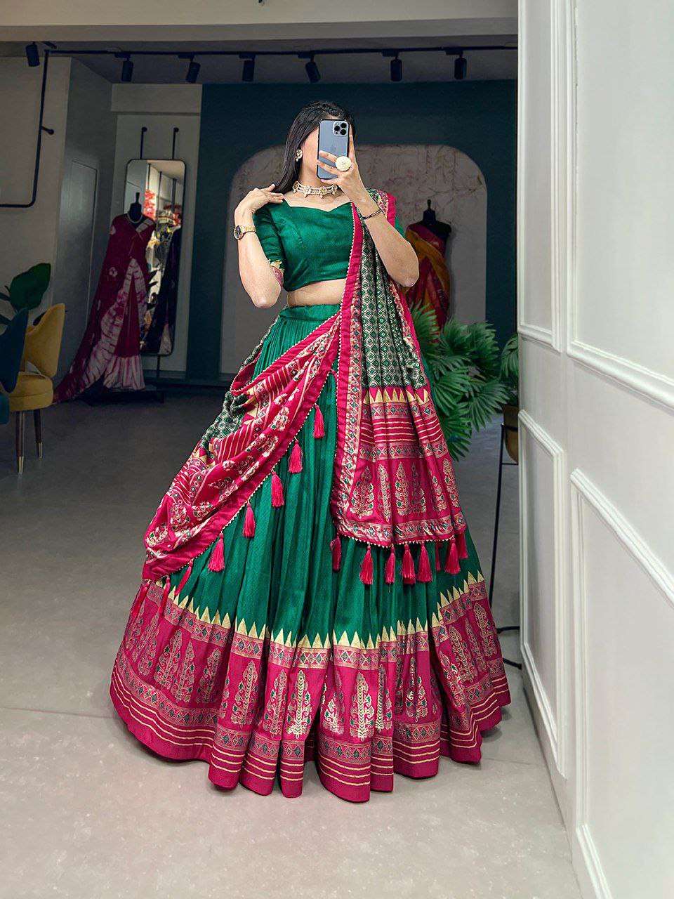 Women's Stitched Ethnic Lehenga Choli with Zari Border and Contrast Dupatta - Image 6